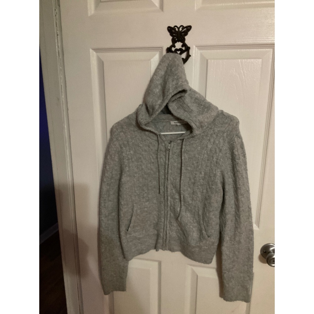 Hooked Up Gray Cable Knit Zip Up Hoodie Sweater Medium